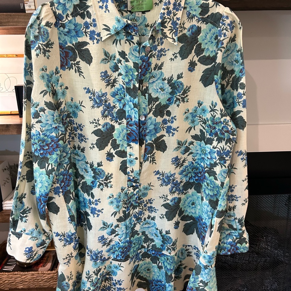 Tuckernuck Blue Hydrangea Floral Mini Shirt Dress - Picture 5 of 5